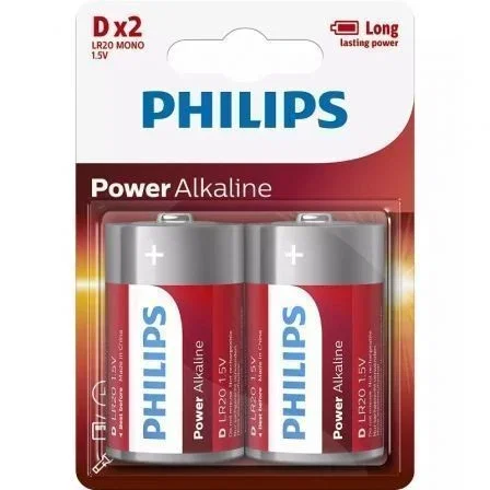 Philips Pilas Alcalinas D LR20 1,5V Pack de 2 Philips Pilas Alcalinas D LR20 1,5V Pack de 2